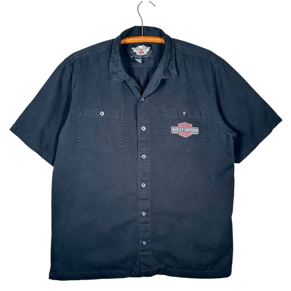 HARLEY-DAVIDSON VINTAGE Canvas Genuine Oil Graphic Button Down Utility Shirt - Picture 2 of 9
